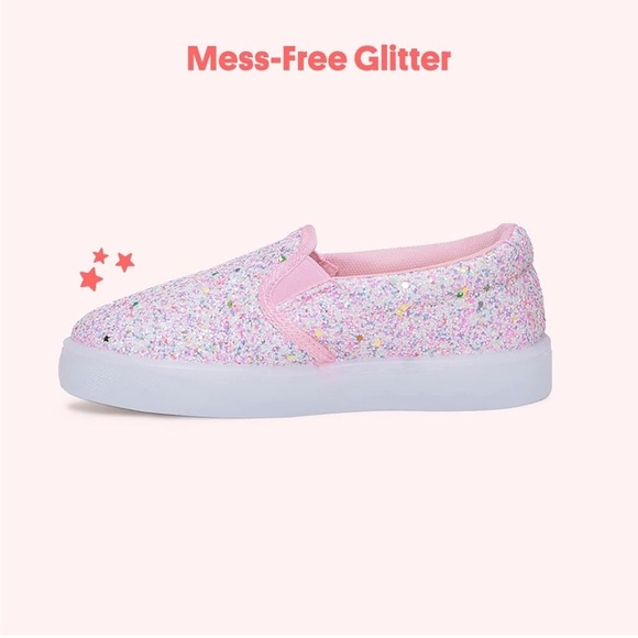 Sparkly Pink Canvas Kids Slip-On Shoes with Light-Up Soles Girls 5 - Picture 4 of 12
